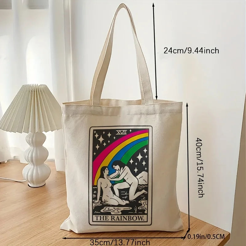 Sapphic Tarot Tote Bag detail view — witchy WLW pride gift for her